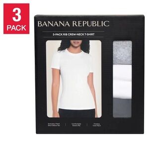 Banana Republic Women's Ribbed Crewneck T-Shirt, 3-pack NIB